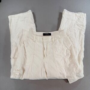Hollister Ultra High Rise Baggy Linen Cargo Pants Cream Womens M